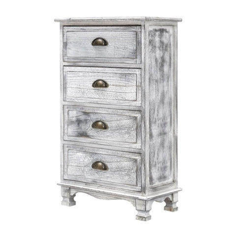 Bedside Table 4 Drawer Vintage Side Table Storage Cabinet Bedroom ADELINE GREY V274-FT-RX4-4DGY