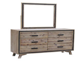 4 Pieces Bedroom Suite Queen Size Silver Brush in Acacia Wood Construction Bed, Bedside Table & V43-BDS-SSH-4PC-DRS-Q