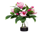 60cm Faux Pink Magnolia Liliflora in Glass Vase Artificial Plant Flower Tree Fake V563-GF-ARRG021