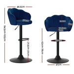 Artiss 2x Bar Stools Gas Lift Velvet Blue BA-K-9968-BLX2