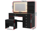 Artiss Dressing Table LED Vanity Desk Set Stool Black FURNI-L-DRESS07-BK-AB
