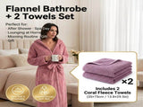 Women's Coral Fleece Hooded Bathrobe Set with 2 Pineapple Grid Towels - Ultra Soft V888-ELOSUNG54484