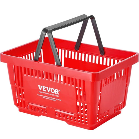 VEVOR Shopping Basket, Set of 12, 24L Durable Plastic Grocery Basket with Handle and Stand, 425 x V952-GXSBSSLGWLHS08MIEV0