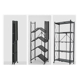 SOGA 5 Tier Steel Black Foldable Kitchen Cart Multi-Functional Shelves Portable Storage Organizer KITCHENXY003