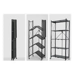 SOGA 2X 5 Tier Steel Black Foldable Kitchen Cart Multi-Functional Shelves Portable Storage Organizer KITCHENXY003X2