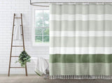 Sage Green Shower Curtain Cotton Boho Striped Shower Curtains for Bathroom with Tassel 72 X 72 V1258-DP02-C-1351