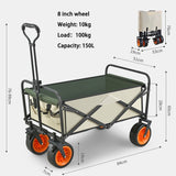 8 Inch Wheel Beige Folding Beach Wagon Cart Trolley Garden Outdoor Picnic Camping Sports Market V255-TROLLEY-8INCH-BE