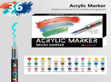 36 Colour Set Vibrant Cyan Acrylic Marker with Soft Brush Tip - 13.8 cm Professional Art Pen V888-ELOSUNG28416