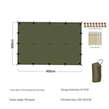 3x4m Green Multi-Purpose Outdoor Tarp - 19 Anchor Points Waterproof Rain Fly with Blackout Coating, V888-ELOSUNG56747