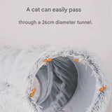 Grey Foldable Cat Tunnel Bed - Plush 2-in-1 Pet Nest with 26cm Wide Opening, Non-Slip Base and V888-ELOSUNG53674