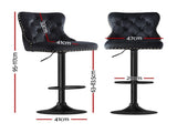Artiss 1x Velvet Bar Stool Adjustable Height Nailhead Trim Kitchen Counter Stool BA-K-1105-BK