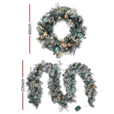 Jingle Jollys 2.7m Christmas Garland with Wreath Set LED Lights Snowy Xmas Decor XM-TR-GAR-WRE-FROST-LED