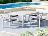 Gardeon Outdoor Dining Set 5 Piece Aluminum Extendable Table Setting White FF-DINING-5CLS-WH-ABC
