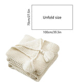 Knit Sofa Blanket - Beige Throw for Living Room, Office & Travel, Soft Wind Fringe Design, Machine V1366-AZ2-W-26394