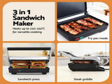 Devanti 3 in 1 Sandwich Maker Steak Press Grill 1000W SM-1SET-BK