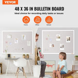 VEVOR 48"x36" White Cork Board with Linen Surface Stylish Wall-Mounted Bulletin Board for Home, V952-RMB48X36WBSMBDAIDV0