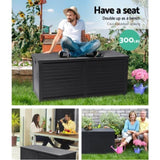 Gardeon Outdoor Storage Box 490L Container Lockable Garden Bench Shed Tools Toy All Black OSB-S490-ABK