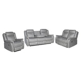 3-2-1 Seater Finest Grey Fabric Recliner Sofa Sturdy Construction Metal Mechanism V43-SET-CARL-3-2-1-GR