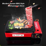 Portable Gas Stove Burner Butane BBQ Camping Gas Cooker With Non Stick Plate Black with Fish Pan and V255-JYT-001-BK