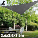 Wallaroo 280GSM Outdoor Sun Shade Sail Canopy Grey Triangle 3.6m x 3.6m x 3.6m GYSS-280-36-TRI