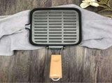 Foldable Non-Stick Iron Grill Pan with Lid and Wooden Handle for Camping, Hiking, Picnics and V1189-LC-HW-00655