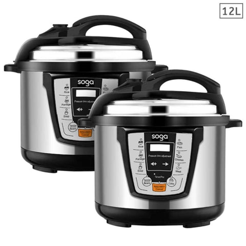 SOGA 2X Electric Stainless Steel Pressure Cooker 12L 1600W Multicooker 16 16ELECTRICPRESSURECOOKER12LX2