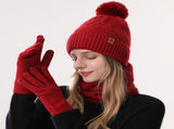 Women's Fashionable Winter 3-Piece Set Knit Hat, Scarf, Gloves. A must-have for outdoor skiing V1265-AU-055-HONG