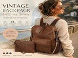 Two-Tone Brown Grain Ladies Vintage Backpack Set Large Travel Shoulder Bag V1221-XM-LB639-GM49