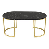 Artiss Coffee Table Marble Effect Black FUR-S-COF09-MB-BK
