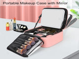 Portable LED Makeup Case with Mirror Rechargeable 3-Color Light, 6 Adjustable Dividers, Brush Roll V1107-CS-LEDHZXF