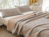 Grey and Green Cotton Three-Layer Gauze Bed Cover Set - Reversible Vintage Printed Blanket with Two V888-ELOSUNG36769