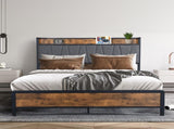 Levede Queen Bed Frame Tufted Headboard USB Charge BF1057-Q-DG