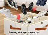 2 Pack Shoe Organizer Zipper Clear Lid Fabric Shoe Storage Box Space Saving Beige Shoe Holder for V985-SHOEORGANIZER