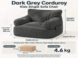 Kids Single Sofa Chair with Corduroy Fabric and Storage Pocket, Cozy Bean Bag Lounger for Children V1341-ZY-C5Q3UD7X-DARKGREY