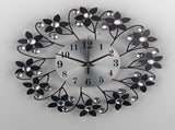 Black Blue Floral Wall Clock Crystal Wall Clock Silent Wall Clock Home Decor Clock Elegant V1347-115-BLU-95493