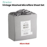 Blake & Lindsay Pewter Vintage Washed Microfibre Sheet Set 40cm Wall Single V442-LED-SHEETS-WASHEDMICROFIBRE-PEWTER-SB