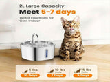 304 Stainless Steel Pet Water Fountain, 2.2L Quiet Drinking Dispenser with Dual Flow Modes, V1341-ZY-ERTPMD6T-A2