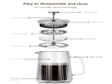 Transparent Elegant Ribbed Double Wall Glass French Press - 1000ml Heat Resistant Coffee and Tea V888-ELOSUNG32108
