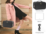 Portable LED Makeup Case with Mirror Rechargeable 3-Color Light, 6 Adjustable Dividers, Brush Roll V1107-CS-LEDHZXH