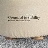 Fabric Ottoman Round Wooden Leg Foot Stool - BEIGE V274-FT-GQST01-BE