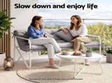 Gardeon Garden Bench 2 Seater Outdoor Bench Metal with Cushion 118cm Grey GB-TEX-CUSHION-WH