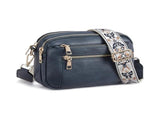 Double Zipper Blue Chic Quilted Crossbody Bag - Vintage PU Leather Shoulder Purse with Adjustable V888-ELOSUNG33515
