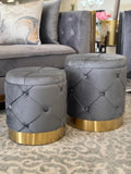 Amy Storage Foot Stools Set of 2 - Gray / Gold V292-OTT-AMY-GREY