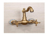 Antique Bathtub Faucet Dual-Handle Brass Wall-Mounted Tub Faucet with Shower, Hot & Cold Mixer, V1107-113-40944-BRO-SHORT4
