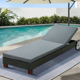 Gardeon Sun Lounge Wicker Lounger Outdoor Furniture Day Bed Wheels Patio Black FF-LOUNGE-WD-BK