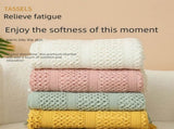 Beige Elegant Openwork Knitted Throw with Tassels - 130x230cm Large Decorative Soft Sofa V888-ELOSUNG48998
