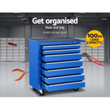 Giantz 7 Drawer Tool Box Cabinet Chest Trolley Storage Garage Toolbox Blue TB-7DR-RL-BL