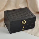 Black Large Lockable Jewellery Box with 3 Drawers PU Leather Jewellery Organiser Case for Rings V888-ELOSUNG54211