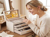 Embellir Jewellery Box 4 Layer Organiser Storage Case Glass Lid Drawers White JEW-BOX-4T-WH