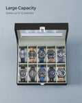 SONGMICS Watch Box for 10 Watches with Glass Lid and Removable Watch Pillows Black Synthetic Leather V227-8498101000084